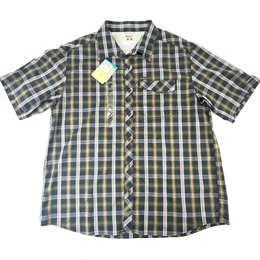Men’s Columbia Mileage Short Sleeve Button Down Omni Wick Plaid Shirt XXL 2XL